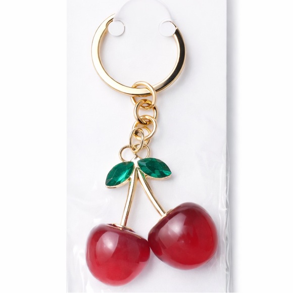 Accessories - Cherry Bag Charm Keychain with Gold Ring